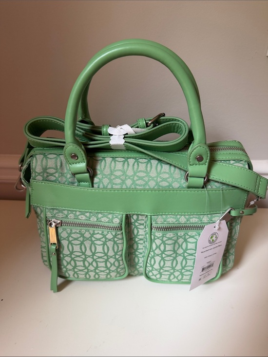 Time and Tru Handbags - Time and Tru Green Patterned Satchel Tote